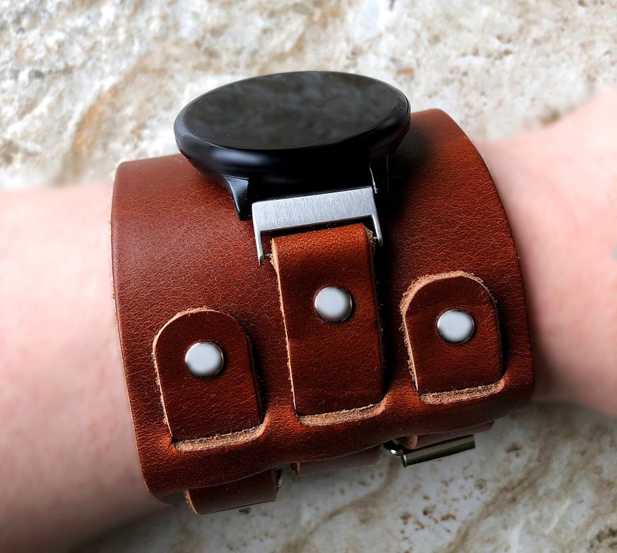 Garmin Watch Band Cuff Steampunk Wide Leather Strap for Vivomove 3 HR Trend Luxe Sport Style D2 Air X10 Vivoactive 5 3 Venu 2 Plus Sq 2 BR20